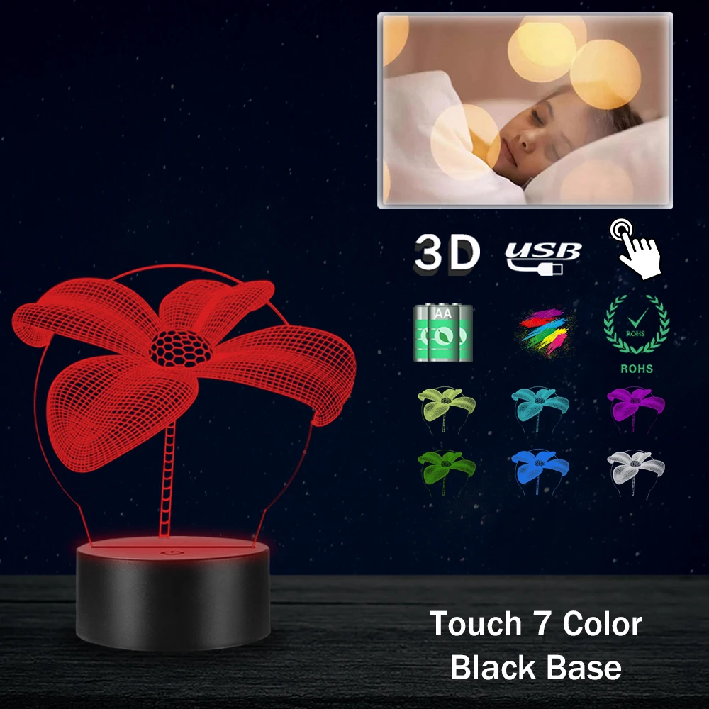 Четырехлистный светильник с цветком лотоса 3D светодиодный ночник USB настроением
