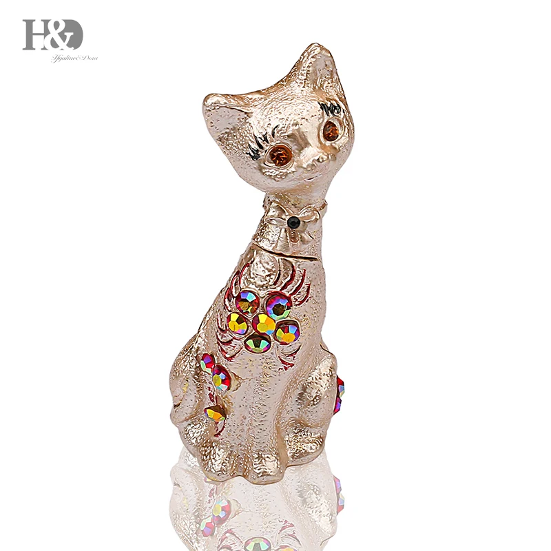 H & D кошка Оловянная статуэтка коллекционная коробка декор с кристаллами
