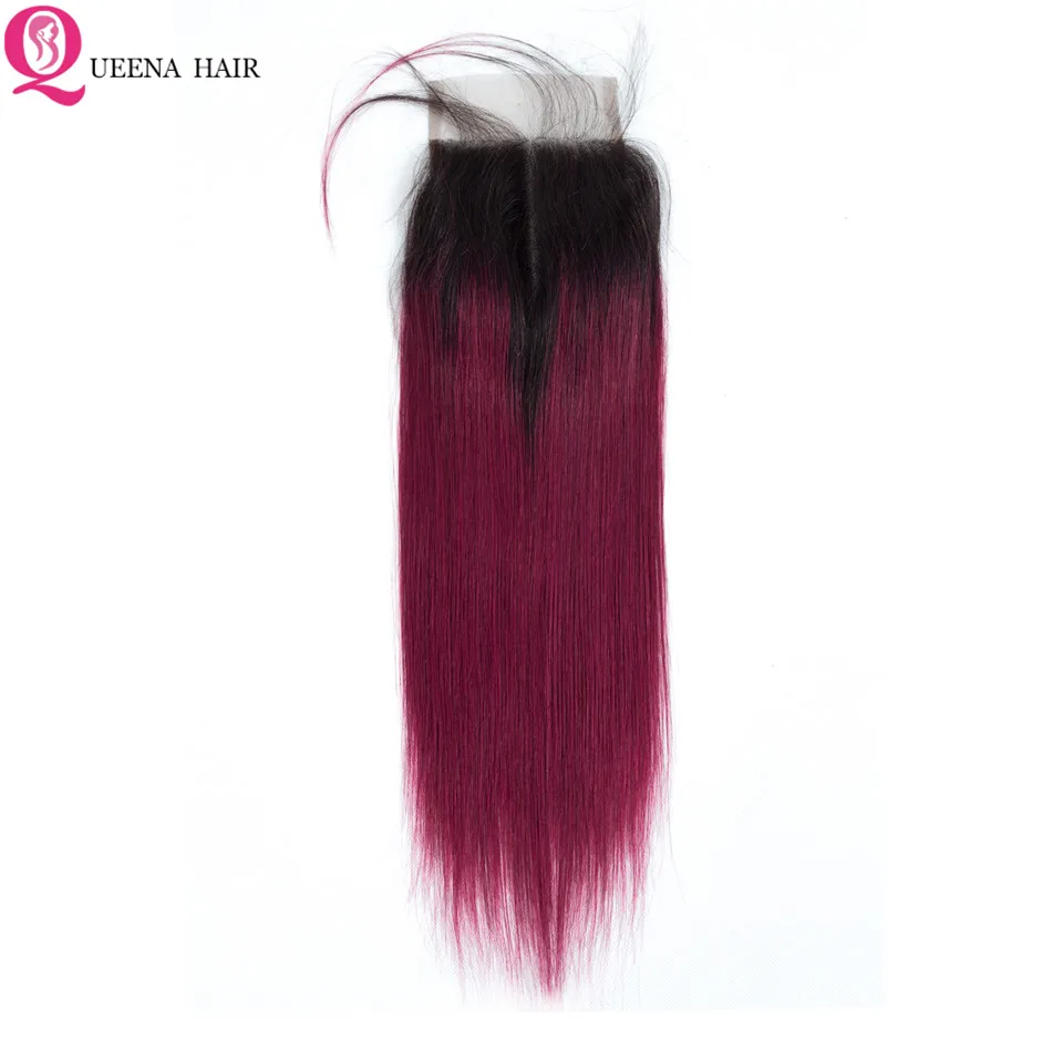 Омбре Необработанные индийские прямые волосы 3 пучки с закрытием кружева Remy