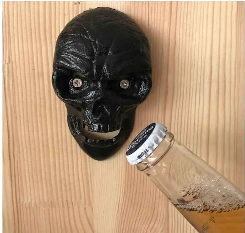 

50pcs Skull Wall Mounted Opener Vintage Cast Iron Fixed Beer Bottle Openers With 2pcs Screw Kitchen Bar Open Bottle Tool