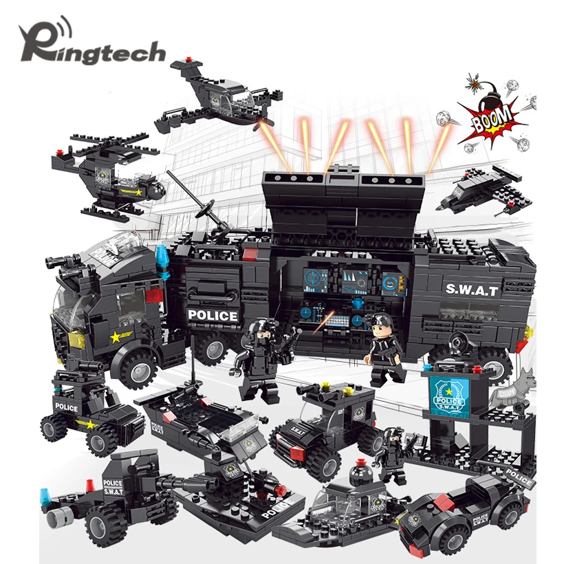 Ringtech-Леле брат строительные блоки 618 шт. City Полиция серии Сват 8 в 1 Город