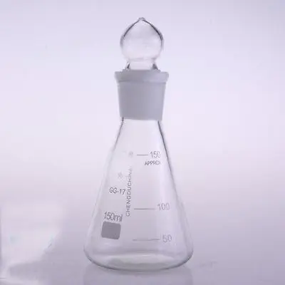 

150 мл коническая фляга из боросиликатного стекла Erlenmeyer с пробкой для химической лаборатории