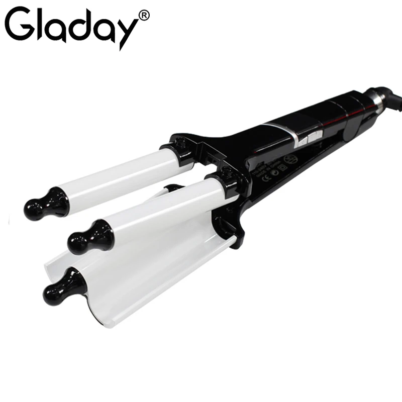 Гладей тройной баррель щипцы для завивки с анти горячей крышкой керамические