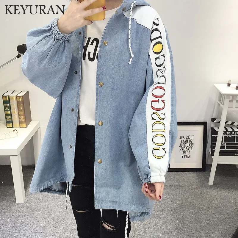 2019 осень бойфренд старинная буква печатная джинсовая куртка с капюшоном куртки
