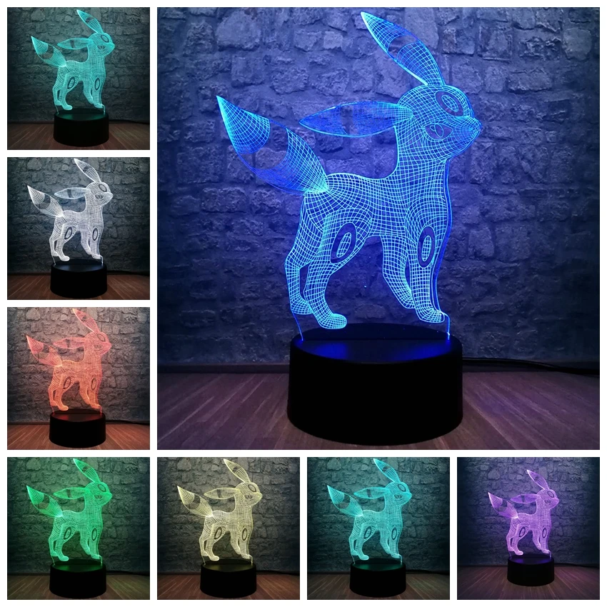 Pokemon 3D светодиодный ночной Светильник RGB Blub 7 цветов лампа для сна в спальню