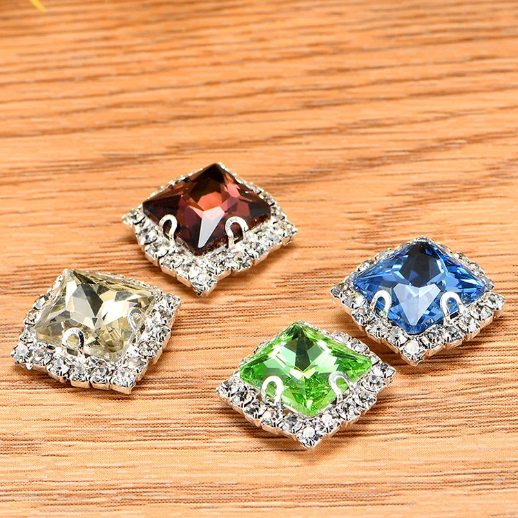Sapphire blue Square Drill Side Chain Crystal Glass Sewing Rhinestones DIY Women's Shose and Wedding Dresses Ornament Costume | Дом и сад
