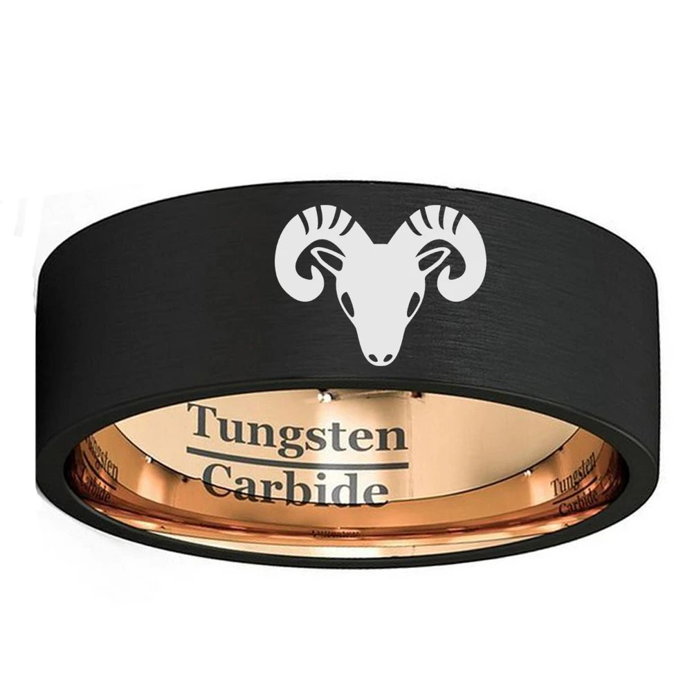 

Кольцо Овен, Водолей, обручальное кольцо 8 мм, Черное и розовое золото, вольфрам, подарок на День святого Валентина для мужчин, размеры от 7 до ...