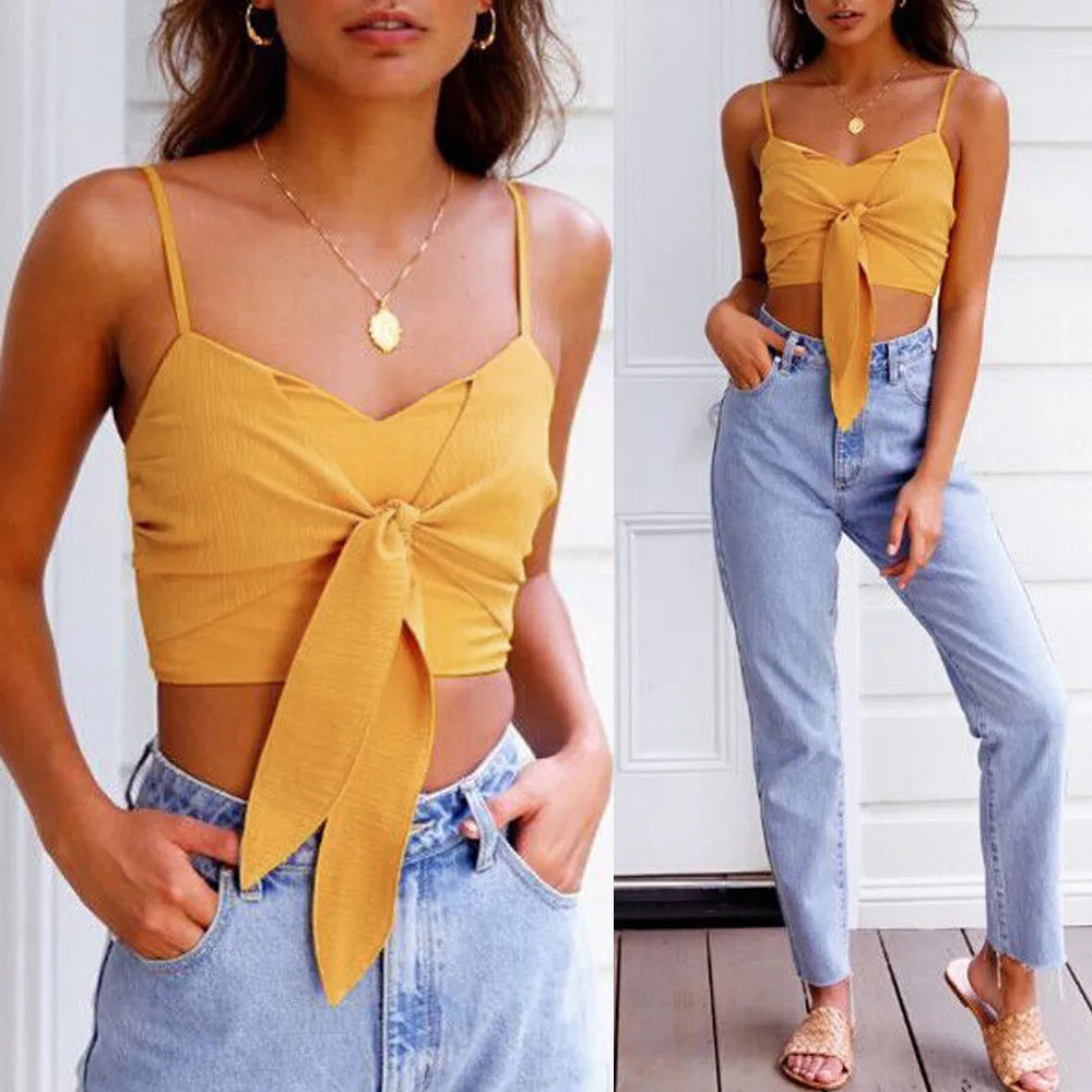 

Women Tops And Blouses Cotton Bow Blackless Off Shoulder V Neck Sleeveless Tops Blouse Short Summer Fashion