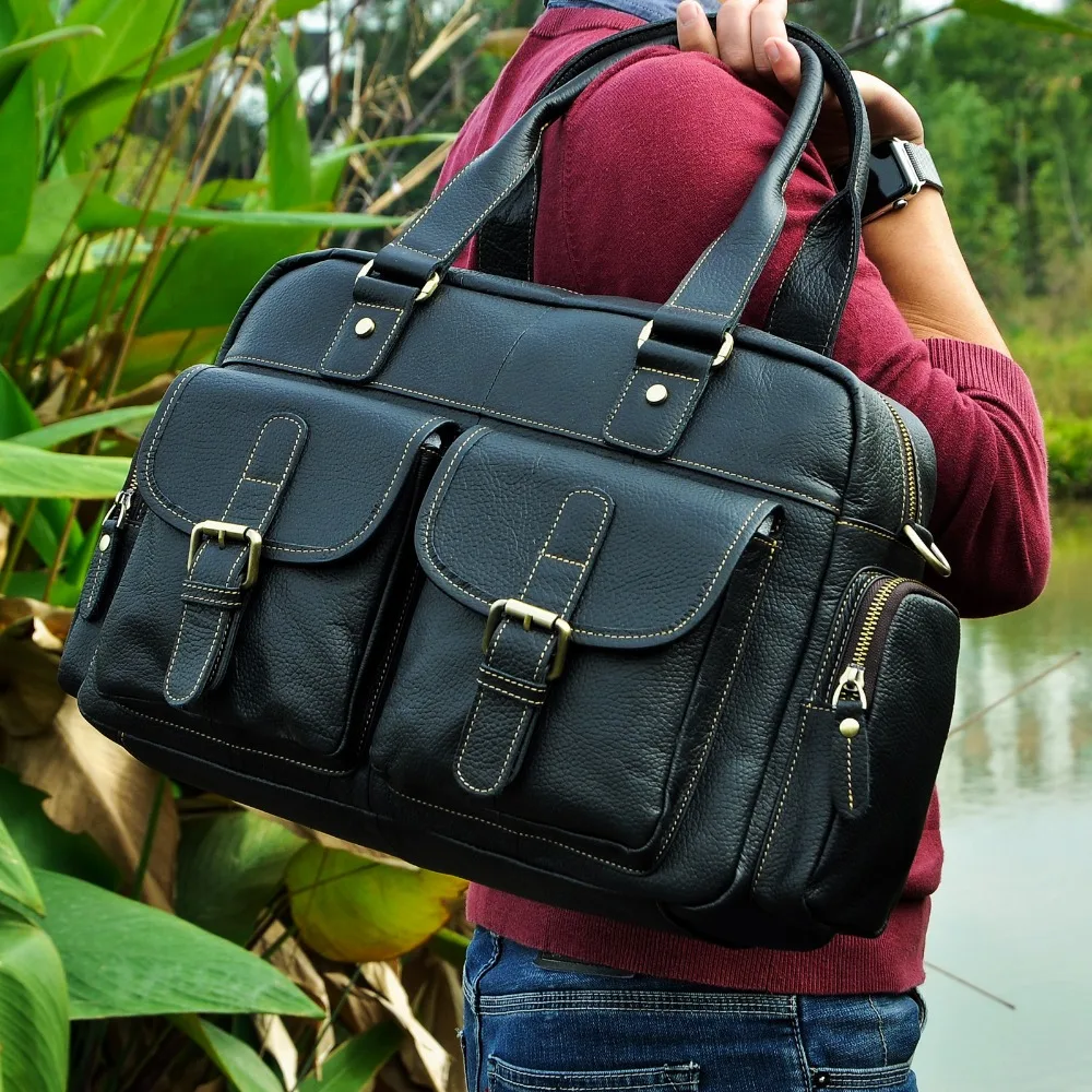 Hot Sale Design Real Leather Casual Fashion Men Briefcase Business Laptop Case Attache Messenger Bag For Men 061-b