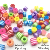 acrylic resin rainbow stripe beads circular cylinder big hole barrel bead multi color bracelet accessories new arrival 9x10mm