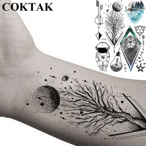 Оригинальные геометрические татуировки с Луной и львом, для детей, астронавта, звезд, дерева, стрелы, черные поддельные модные тату-наклейки