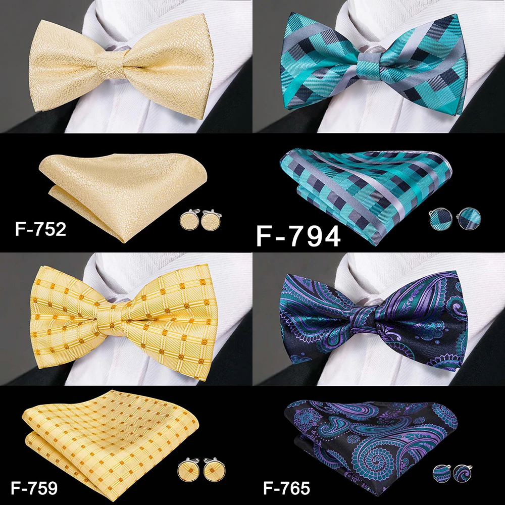 Hi-Tie, роскошные золотые шелковые галстуки-бабочки для мужчин, модные мужские желтые галстуки-бабочки, носовой платок, запонки, набор, галстук-бабочка для мужчин, Свадебный F-771