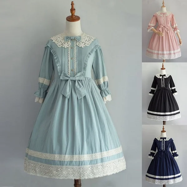 Женское платье с бантом и длинными рукавами фонариками в стиле ретро| |