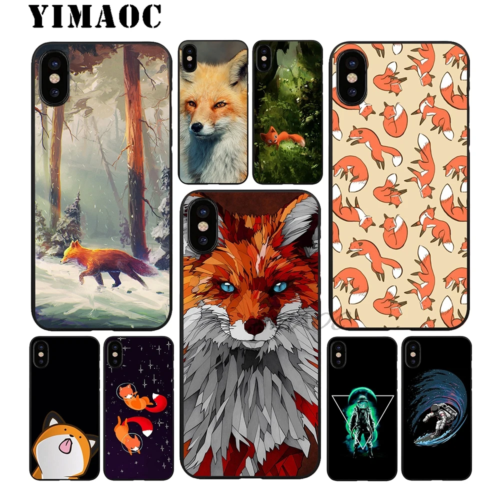 YIMAOC лиса Арт Животное Мягкий ТПУ Черный силиконовый чехол для iPhone X или 10 8 7 6 6S Plus 5