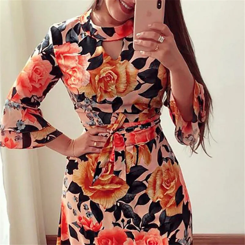 Женское платье с цветочным принтом/в горошек женское облегающее Boho коротким