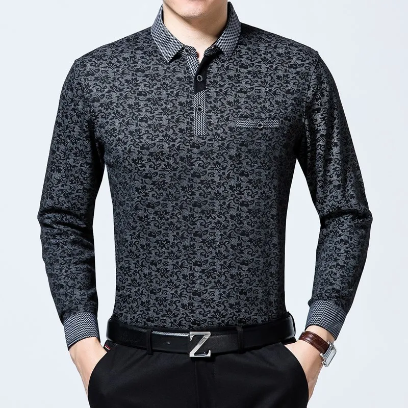 MIACAWOR New Brand Men Polo Fashion Print Shirt Me Casual Camisa Masculina Spring Long sleeve Tops Tees T693 | Мужская одежда