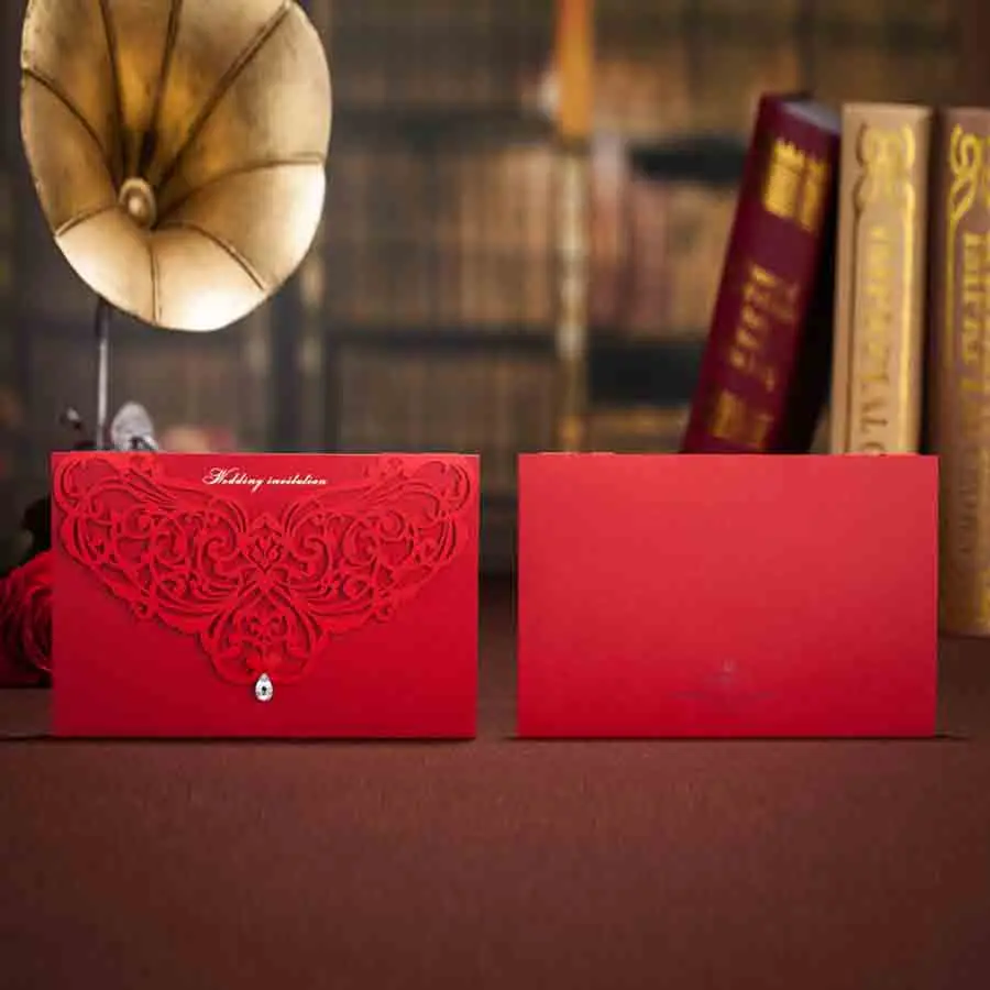 Wishmade 1 шт образец лазерная резка свадебные приглашения красный китайский стиль