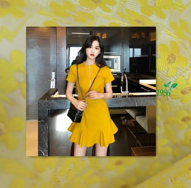 Korean version of temperament yellow embroidered Fairy Dress Girls spring and autumn 2019 new gentle girl fabric short ski | Дом и сад