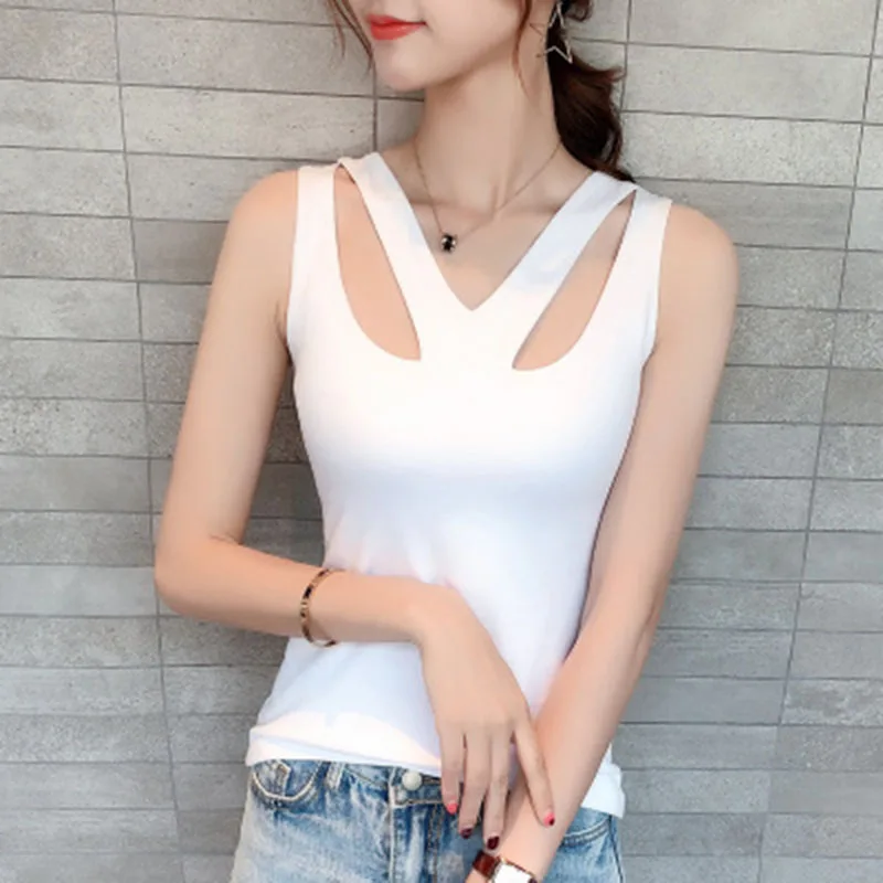 

Slim Sexy V-Neck Woman Tshirt Top Sleeveles Summer 2018 Cotton T Shirt Women T-Shirt Camisole Casual Woman Tee Shirt Femme