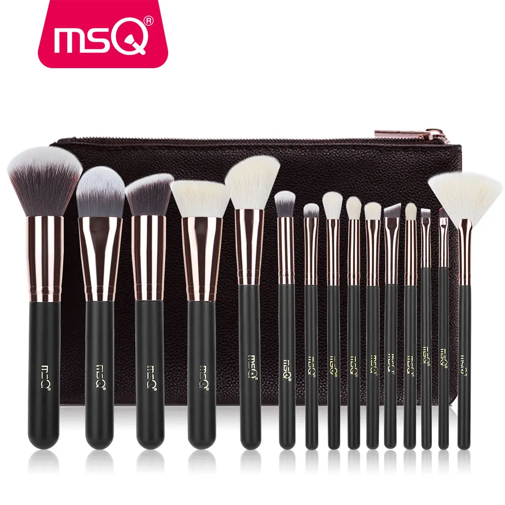 MSQ 15 шт. Макияж Кисточки Набор Розовое золото волос животных и Синтетические