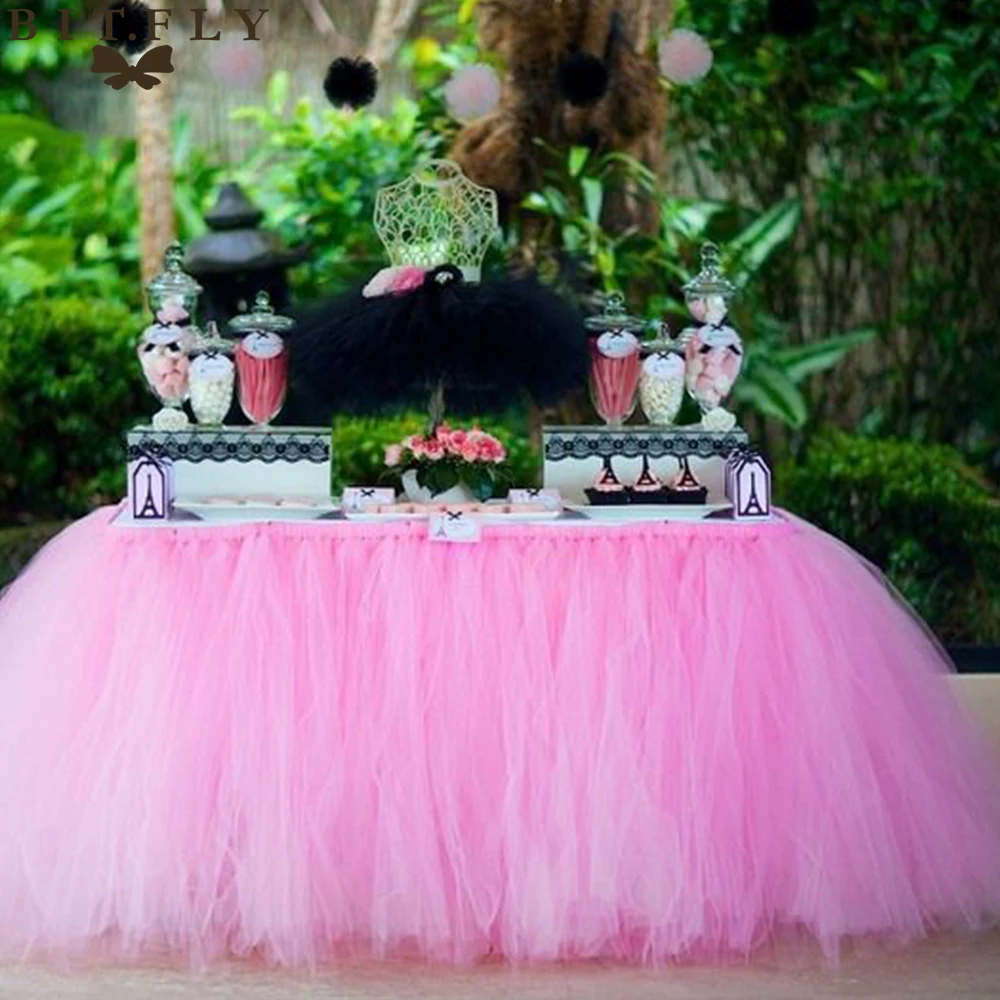 DIY Table skirting customize handmade tulle tutu table skirt birthday banquet Party wedding Decoration Home Textile white pink |