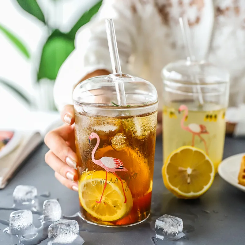 Стакан с Фламинго кружка соломинкой и крышкой фруктовый салат сок смузи пиво