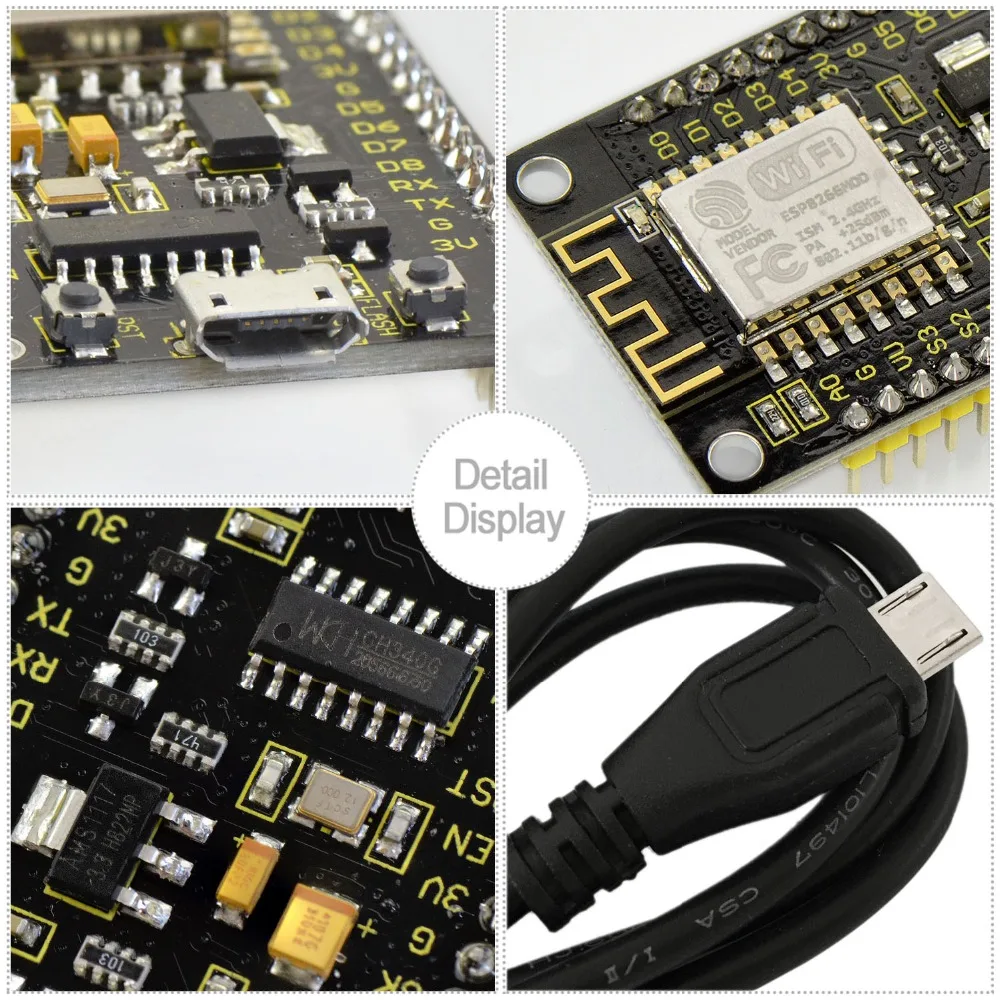 Новинка! Keyeastudio NodeMcu Lua ESP8266 ESP 12F WIFI модуль + 1 м USB кабель/макетная