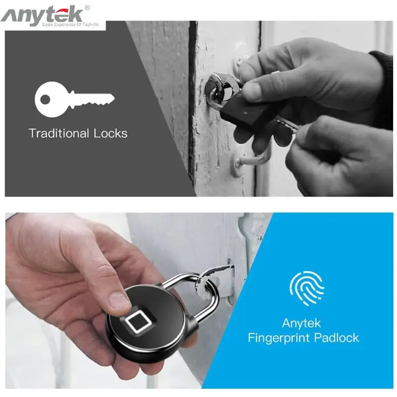 Anytek P22 Умный Замок без ключа с отпечатком пальца IP66 Противоугонный замок безопасности золотой замок безопасности без ключа USB Перезаряжаемый дверной замок