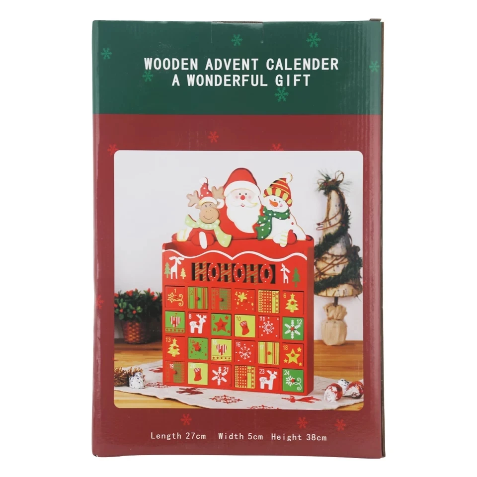 Christmas Santa Claus Elk Advent Calendar For Kids Wooden Countdown Candy Box Hand Drawn Decoration Gifts | Дом и сад