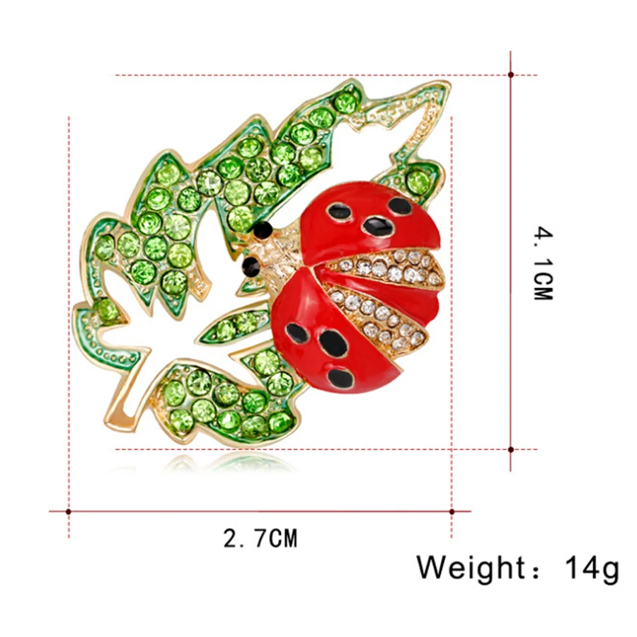 Кристалл Божья коровка Броши для Для женщин Красный Beatles зеленый лист брошь