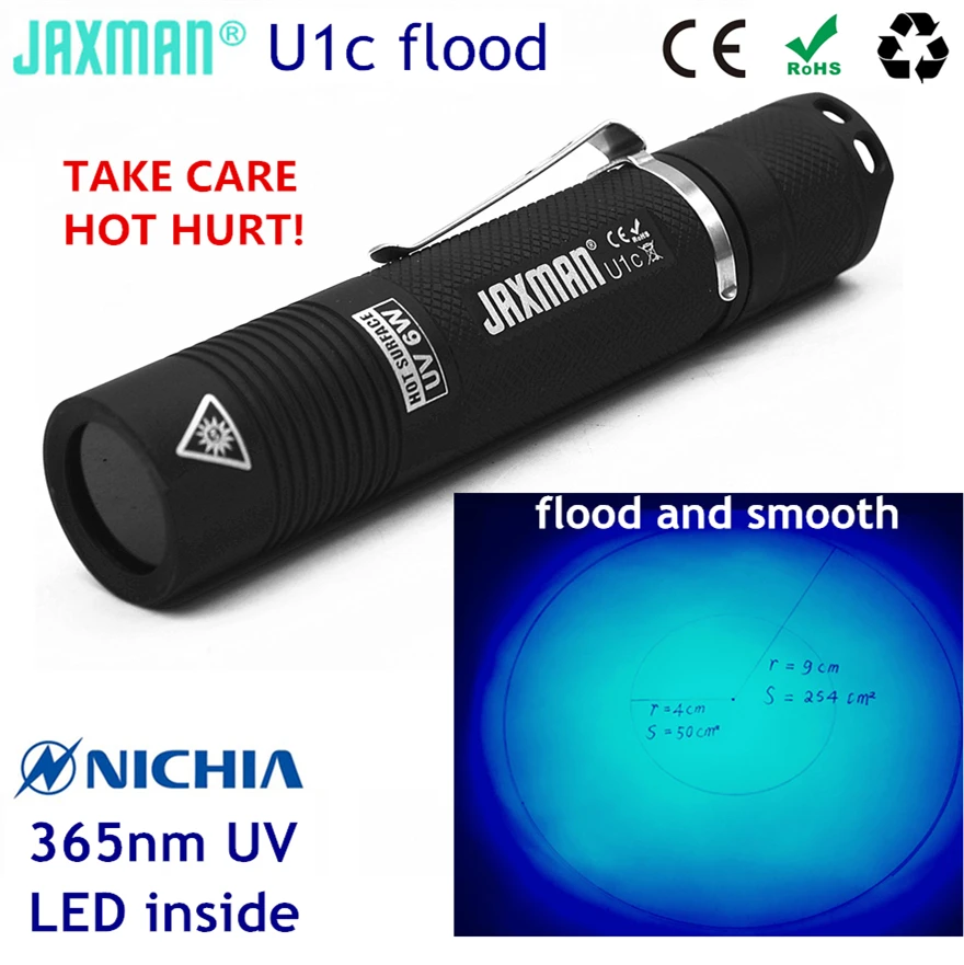 Jaxman U1c прожектор и гладкое пятно Nichia УФ светодиодный лампы 365nm 18650 светодиодный фонарик