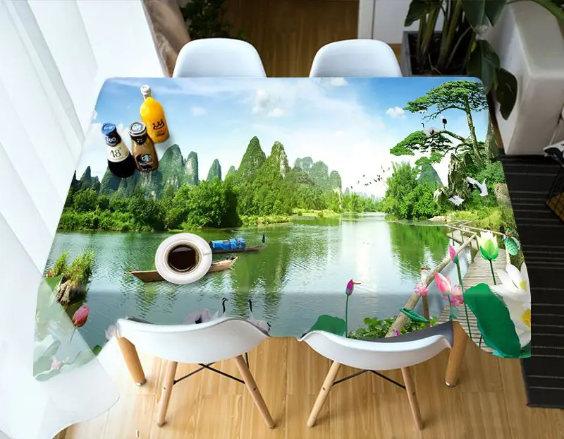 3D скатерть с рисунком горного водопада полиэстер Пылезащитная настольная ткань