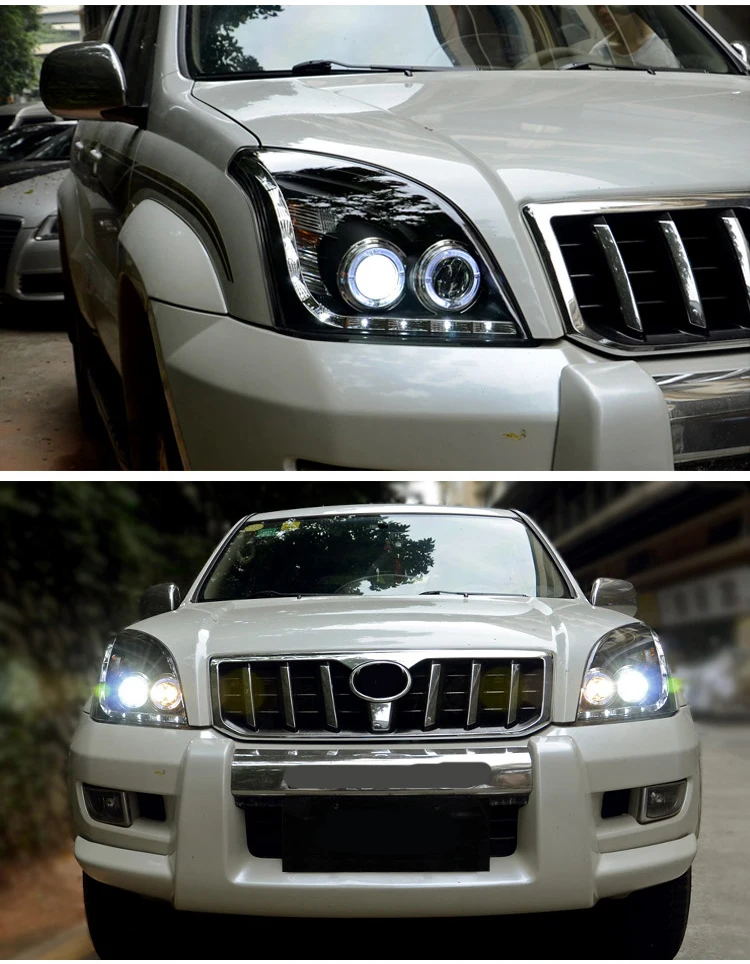Светодиодный Ангельские глазки головная лампа для фары для Toyota Prado FJ120 LC120 2003-2009 светодиодный фар линзы проектора bi xenon