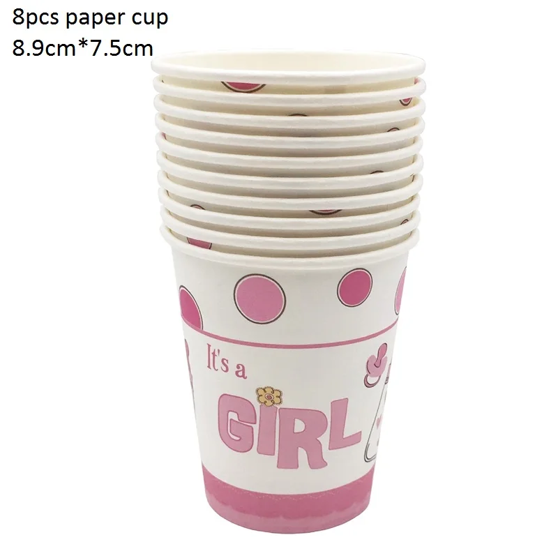 pink paper cup Это мальчик девочка детская душевая Посуда декоративная бумага для вечеринок баннер соломинки салфетки пластиковая скатерть и набор столовых приборов - Цвет: pink paper cup