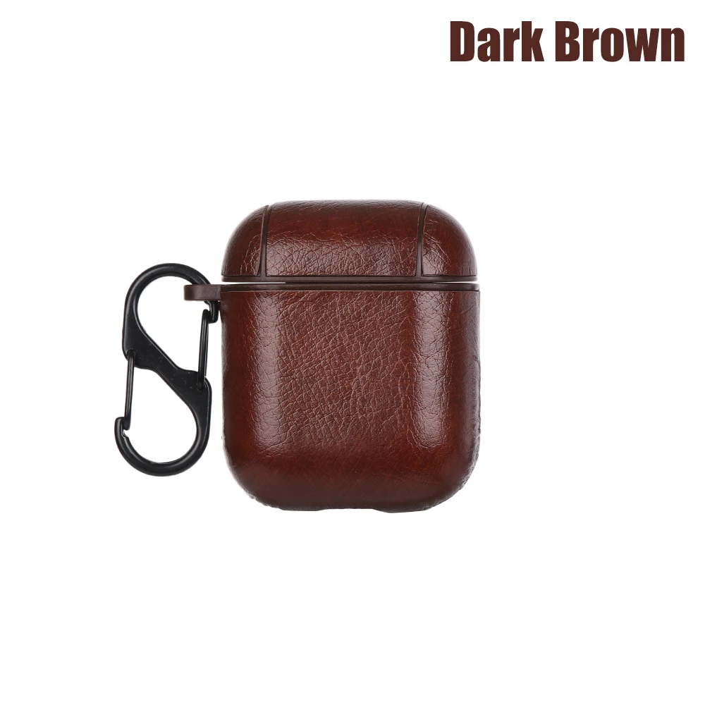 dark brown airpod 2 Винтажный чехол-крючок из натуральной кожи для AirPods, матовый чехол для Airpods 1 2, роскошная Защитная сумка для хранения, черный и коричневый цвета, Прямая поставка - Цвет: dark brown airpod 2