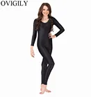 OVIGILY, женское балетное белье с длинным рукавом, черное нейлоновое, для танцев, для взрослых, комбинезон для всей команды, облегающий гимнастический костюм