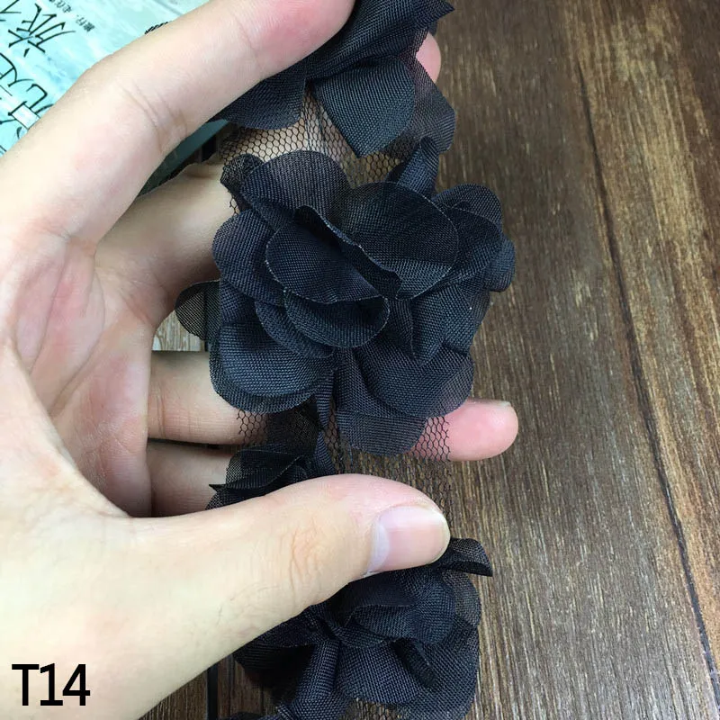 T14 12 шт./ярд 6 см 3D Тюль Цветочная отделка кружевная лента для украшения эластичное кружево стрейч для маленьких девочек аксессуары для волос - Цвет: T14
