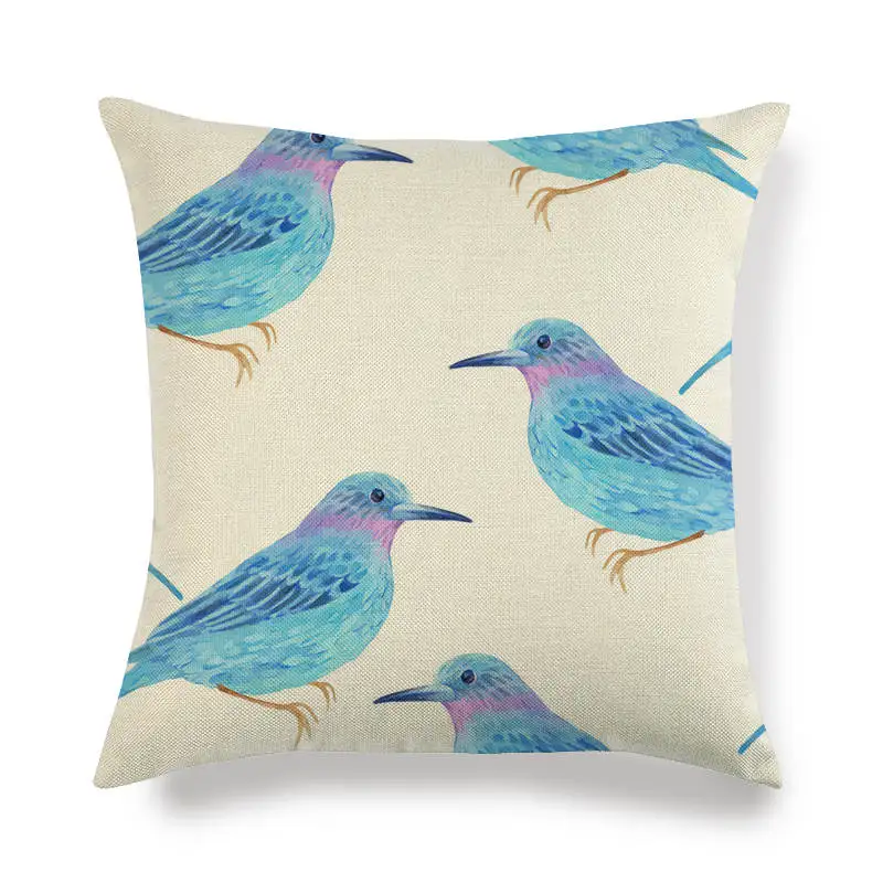 45 см * акварельные зеленые и синие птицы льняные/Хлопковые наволочки для диванной
