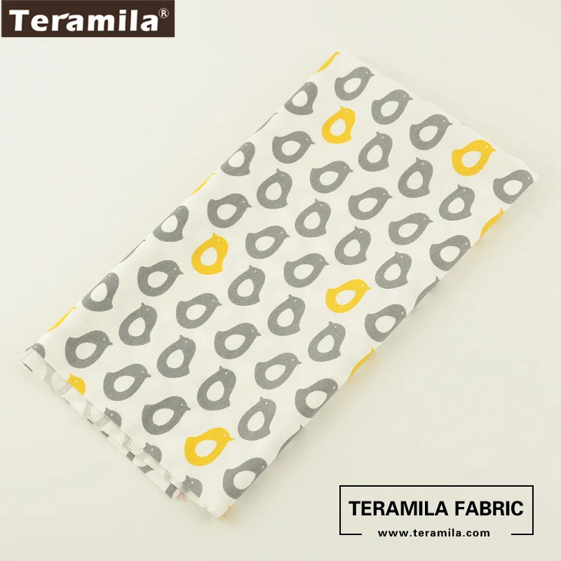 

Teramila Fabric 100% Cotton Quiting Textile Printed Yellow and Grey Cartoon Birds Designs Bedding Baby Cloth Dolls Decoration