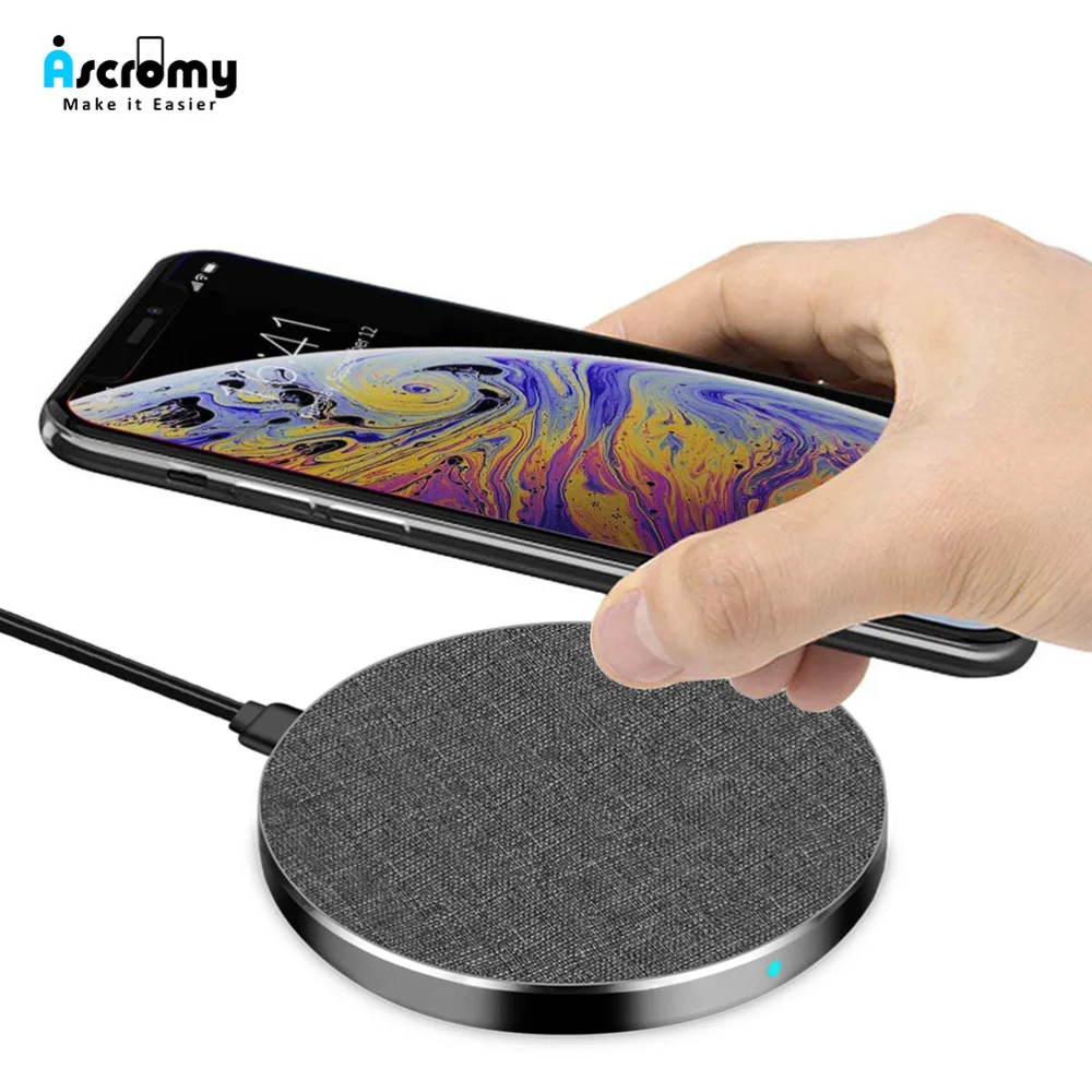 Ascromy 10 W Быстрый Беспроводной Зарядное устройство для samsung s8 S9 iPhone X XS Max XR 8 плюс Алюминий сплава USB зарядное устройство для мобильного телефона Зарядное устройство для зарядки