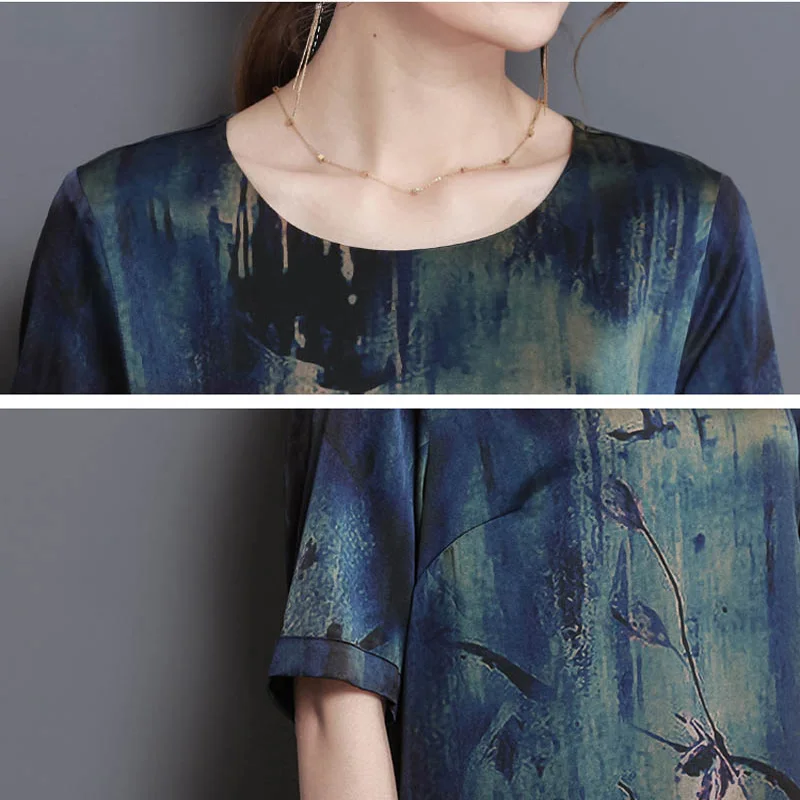 Платье женское длинное винтажное с шелковым принтом большого размера|Женские