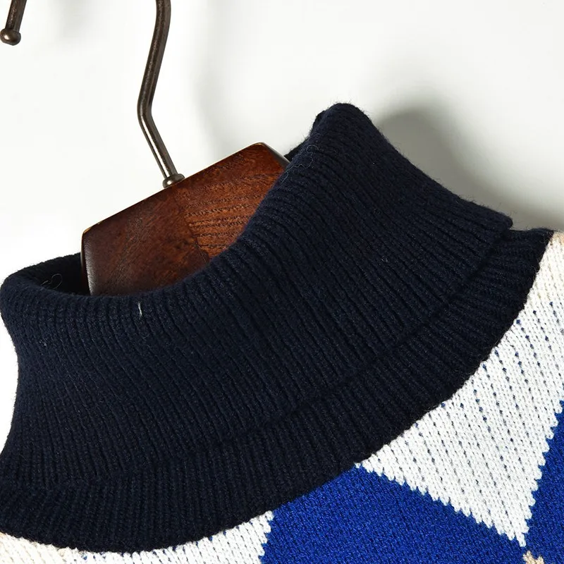 Hit Color Argyle Winter Sweater Women 2018 Fashion Turtleneck Pullover Classic Diamond Plaid Knit Sweaters Retro Geometric Tops | Женская