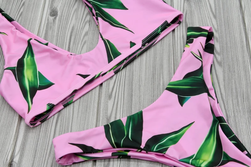 BGTEEVER Для женщин Купальники розовый с принтом листьев комплект бикини