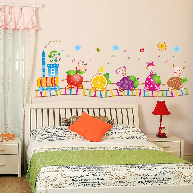 [Fundecor] фруктовый поезд наклейки на стену для детских комнат мальчиков, наклейки на спальню, декор для дома, ПВХ-материал.