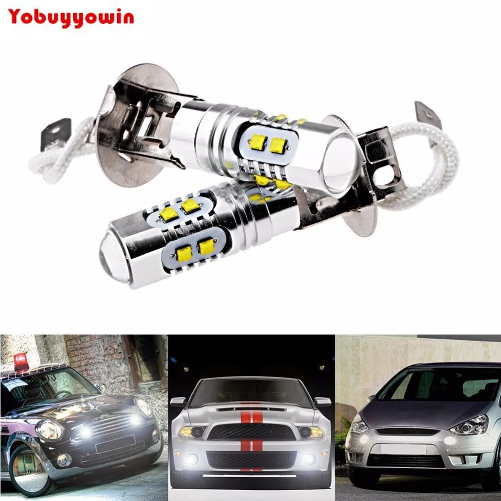 

2pcs/Lot HighPower H1 H3 50W Cree Led Chips Projector White LED Bulb For Car Daytime Running Driving Fog light