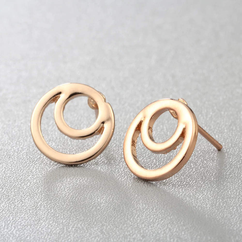 QIAMNI Double Round Geometric Circle Piercing Stud Earring Christmas Party Birthday Gift Jewelry Girl Women Men Charm Pendientes | Украшения