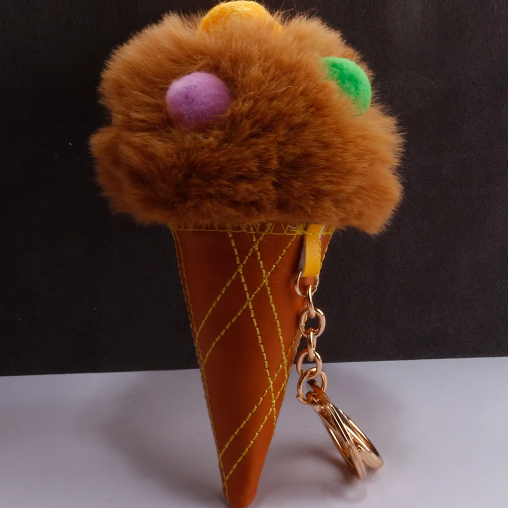 Mini Plush Kawaii Colorful ice cream Fur keychain Soft Toys Cute Kids Dolls pompom fluffy Car Key Charm Baby Girls gift | Игрушки и