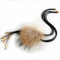 wax cord mink fur ball pendant long neck jewelry real fur handmade mink ball jewelry necklace tube pendant necklace high quality