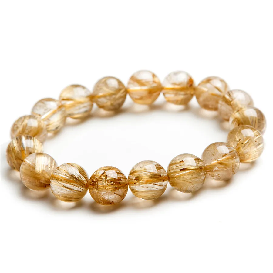 

Fashion Stretch Charm Bracelets For Women 13mm Genuine Natural Titanium Gold Rutilated Quartz Crystal Beads Men Jewelry Bracelet