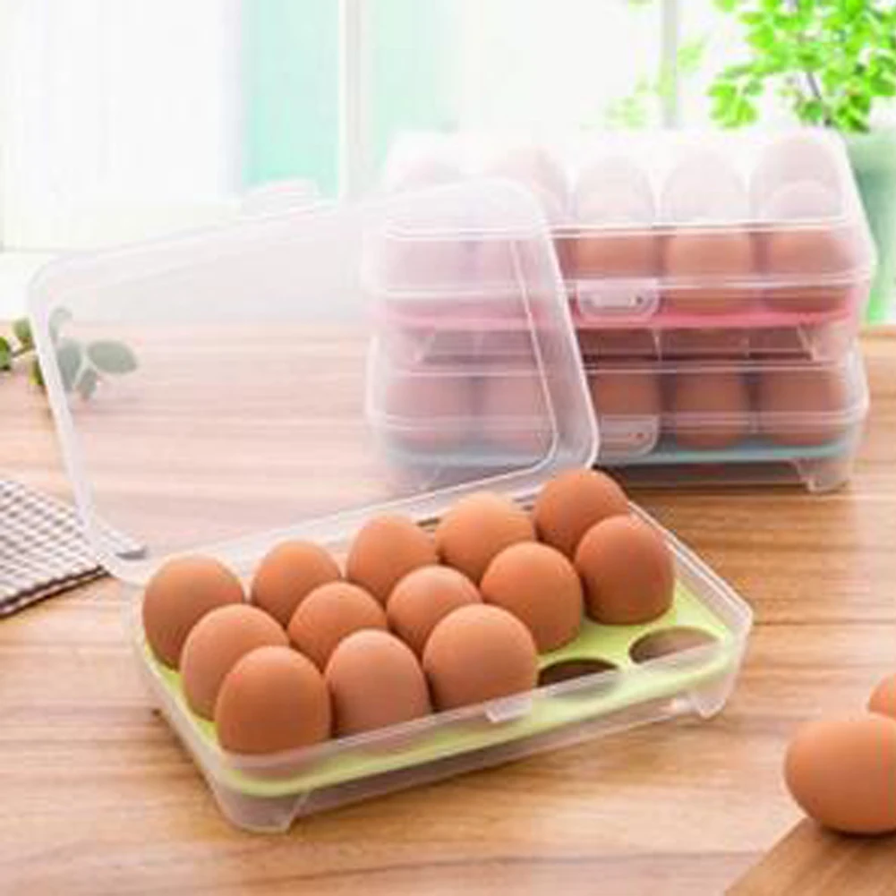 15 Eggs Holder Clear Food Storage Container Refrigerator Egg Storage Box Case Food Preservation Plastic Boxes Kitchen Organizer